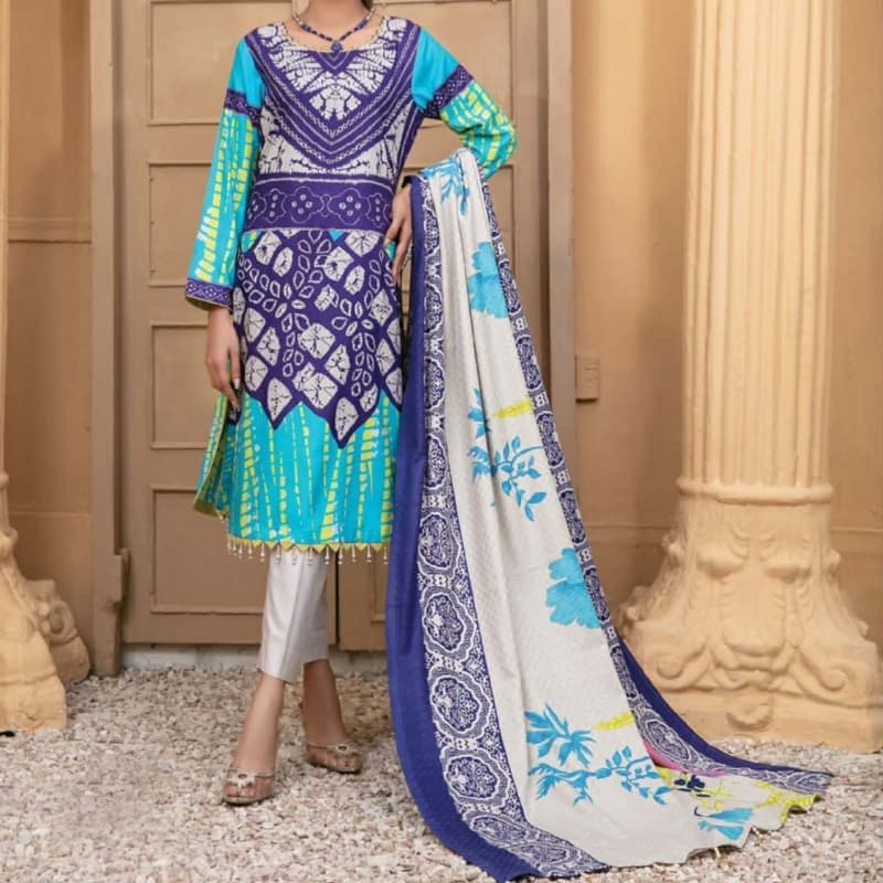 3pc dress linen printed