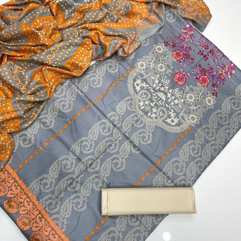 3pc dress linen printed