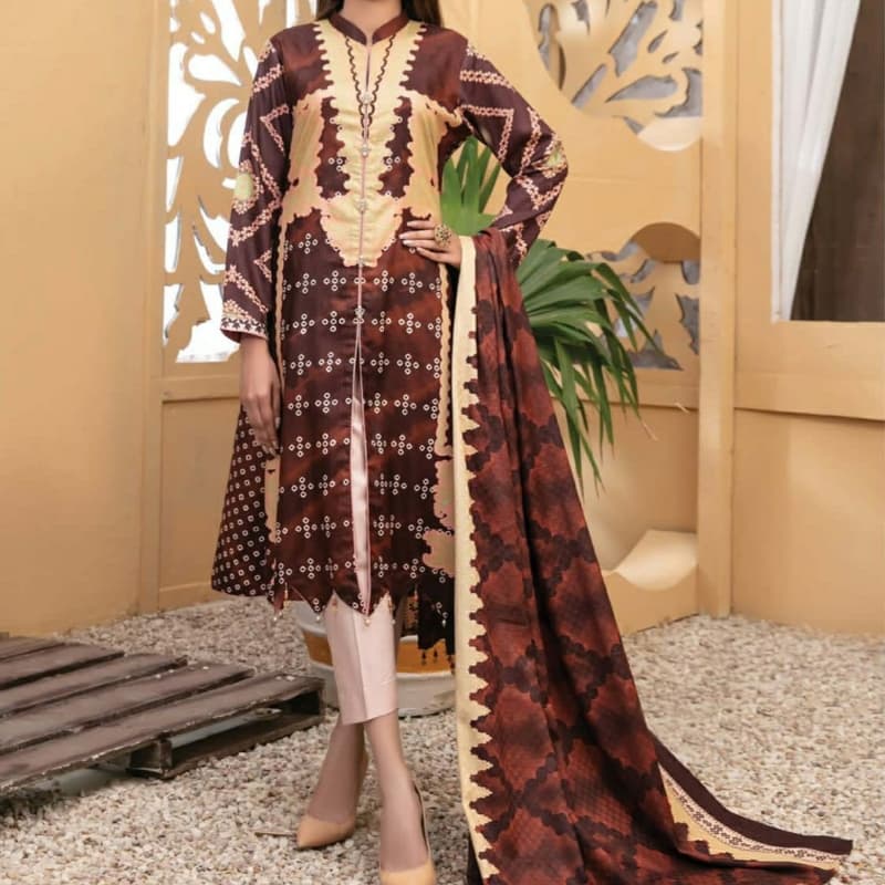 3pc dress linen printed