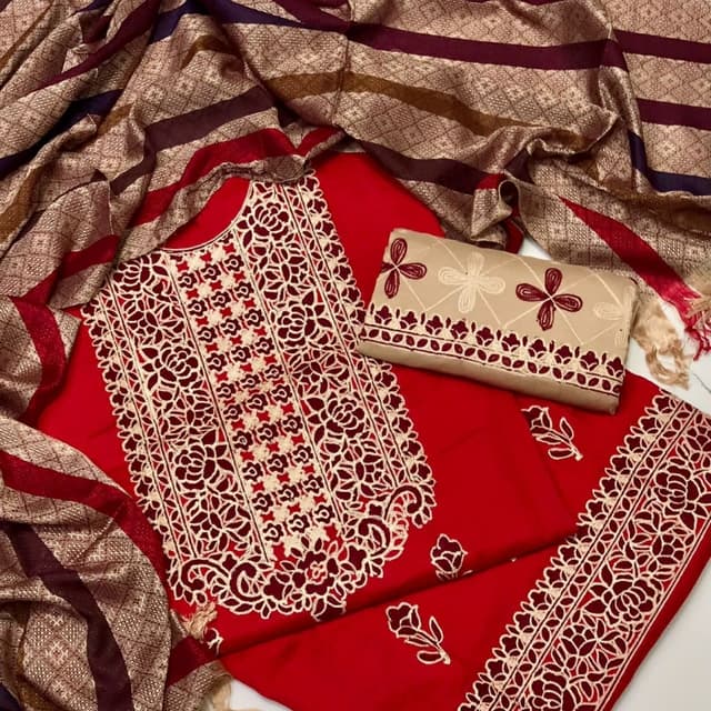 Marina Fabric Ari work with shawl Dupata 3pc suit