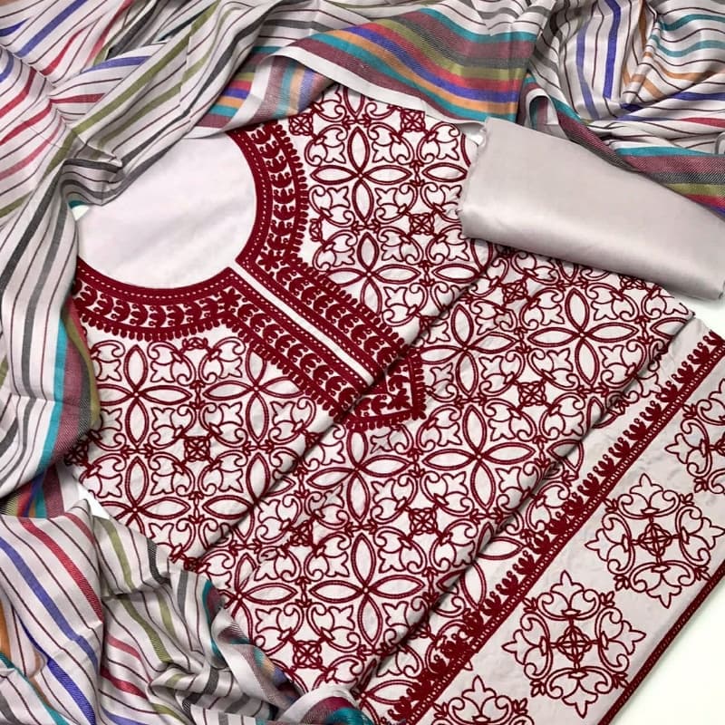 Marina Fabric Ari work with shawl Dupata 3pc suit