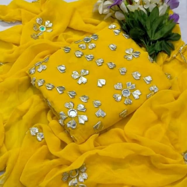 Chiffon 2pec suit gotta lappa mirror work