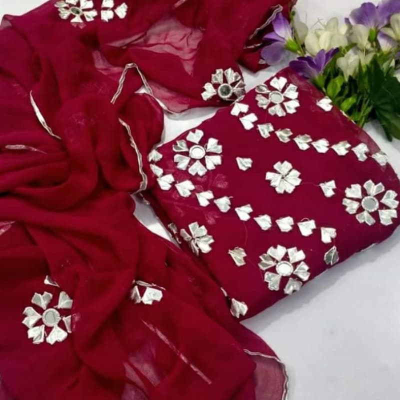 Chiffon 2pec suit gotta lappa mirror work