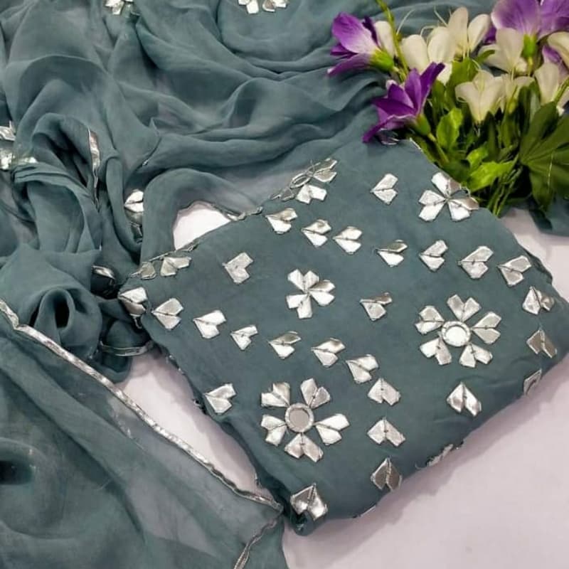 Chiffon 2pec suit gotta lappa mirror work