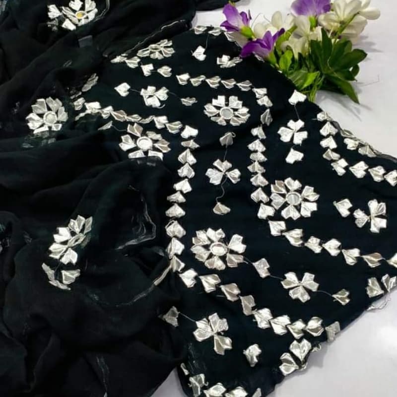 Chiffon 2pec suit gotta lappa mirror work