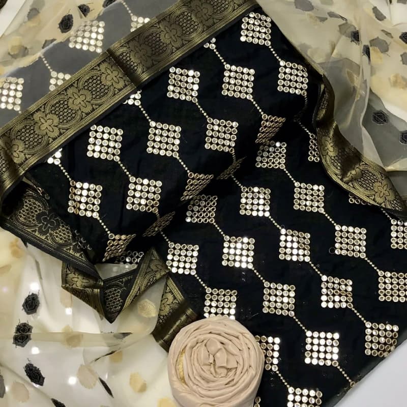 Organza fabric 9mm embroidery