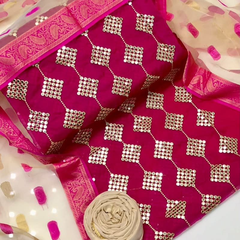 Organza fabric 9mm embroidery