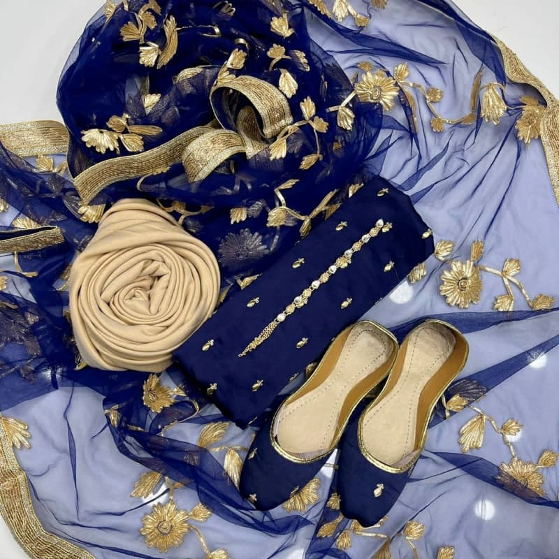 3pc dress fancy 
Shirt shamoze silk embroidered with neck line 
Dupata net 