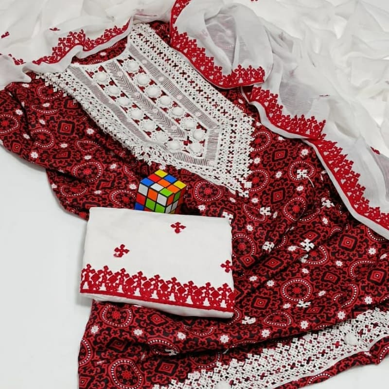 *

Cotton Ajrak 
3pc  Dress